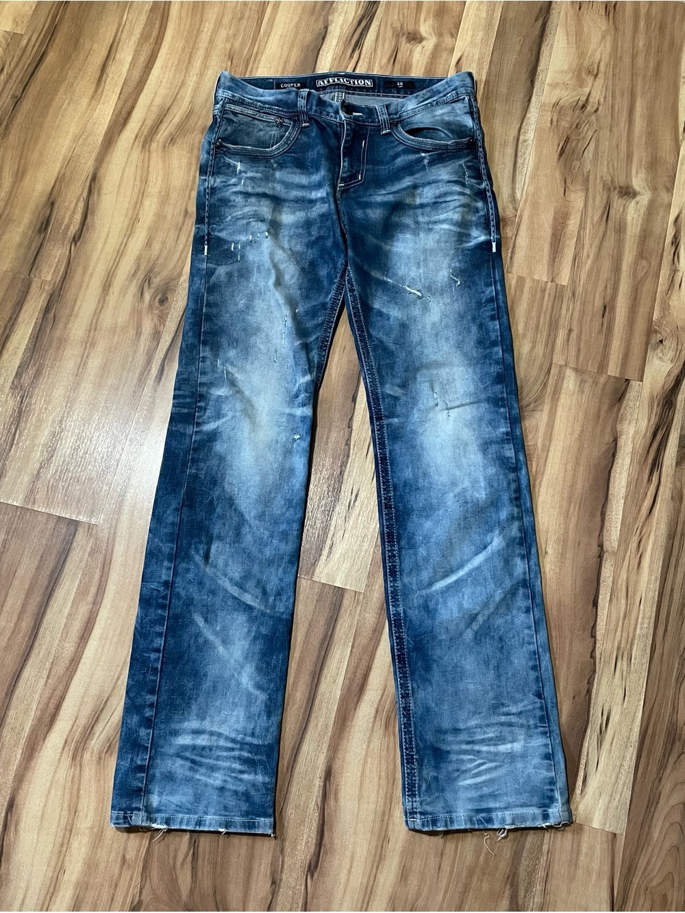 Affliction Cooper Relaxed Straight Distressed Y2K Alt Grunge Jeans 32 Long